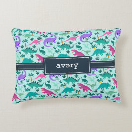 Almofada Decorativa Aqua | Nome das Crianças de Padrão de Dinossauro C