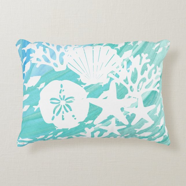 Almofada Decorativa Aqua Ocean Seashell Fish Coral (Frente)