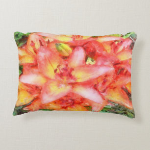Almofada Decorativa Aquarela de lírios com cor de coral de Helen