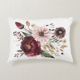 Almofada Decorativa Aquarela Floral Rosa Bege Borgonha Vino