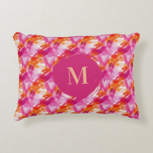 Almofada Decorativa Aquarela Monograma Rosa Laranja Abstrato