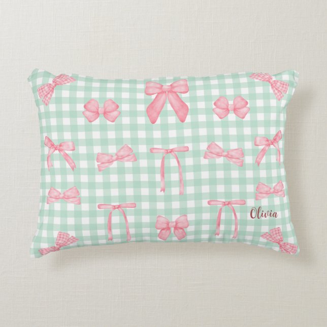 Almofada Decorativa Arco Rosa Gingham Verde Pastel (Frente)