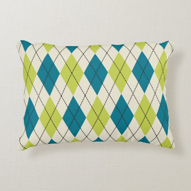 Almofada Decorativa Argyle azul e verde (Frente)