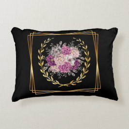 Almofada Decorativa Aro absracto Preto Dourado Roxo Floral Coroa de Lo