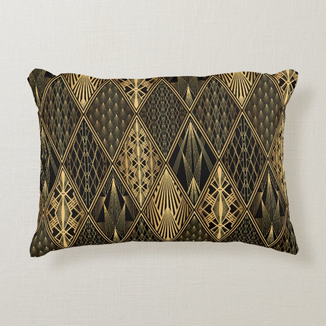 Almofada Decorativa Art Deco Black Dourado Elegance (Frente)