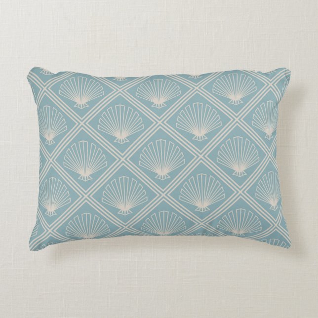 Almofada Decorativa Art Deco Shell Patterin Duck Egg Blue And Beige (Frente)