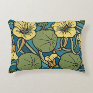 Almofada Decorativa Art Nouveau Nasturtium Azul Dourado floral Verneui