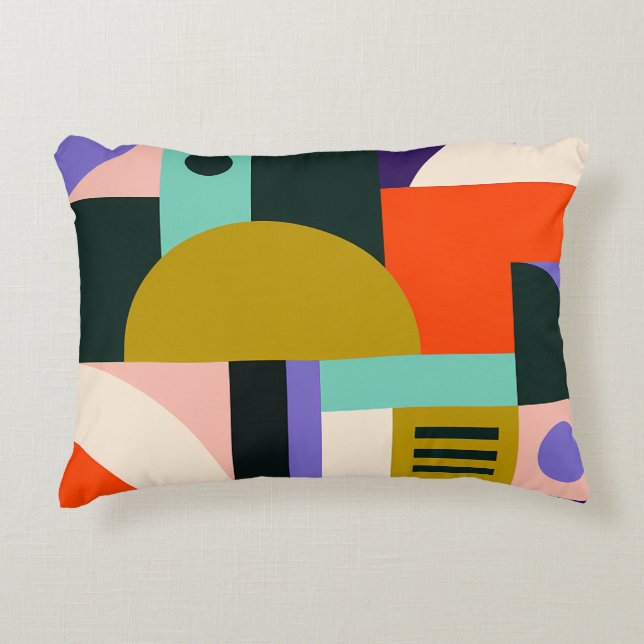 Almofada Decorativa Arte Abstrata Geométrica Vibrante com Cores Ousada (Frente)