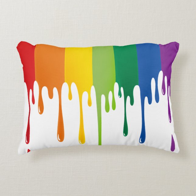 Almofada Decorativa Arte Abstrata Líquida de Tinta Pingando Arco-íris (Frente)