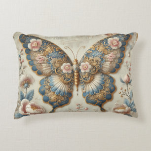 Almofada Decorativa Arte Chinesa de Borboleta e Floral Vintage
