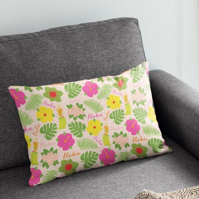 Almofada Decorativa Arte de Sotaque de Dançarino Hula Cheerista (Tropical Hawaiian Flower Aloha Hula Woman Accent Pillow)