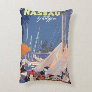 Almofada Decorativa Arte de viagem das Bahamas vintage, voe para Nassa