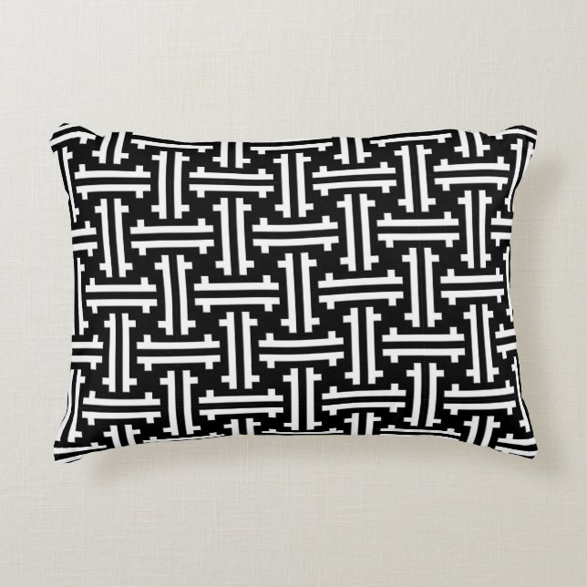 Almofada Decorativa Arte Deco Frete Chinês, Preto e Branco (Frente)