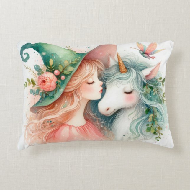 Almofada Decorativa Arte Fantasia Unicórnio Feiticeira Decoração Boho  (Frente)