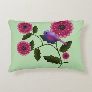 Almofada Decorativa Arte Floral Vibrante de Primavera com Pássaro Roxo