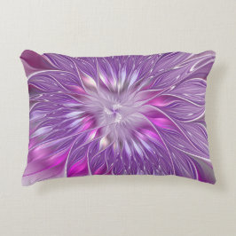 Almofada Decorativa Arte fractal abstrata da paixão da flor roxa rosa