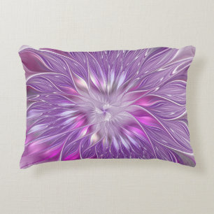Almofada Decorativa Arte fractal abstrata da paixão da flor roxa rosa