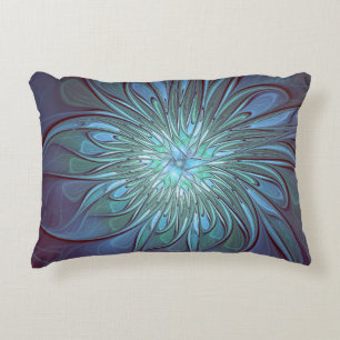 Almofada Decorativa Arte Fractal de Flor Azul Moderno, Abstrato Trendy
