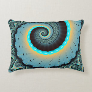 Almofada Decorativa Arte Fractal Espiral Azul Turquesa Laranja Abstrat