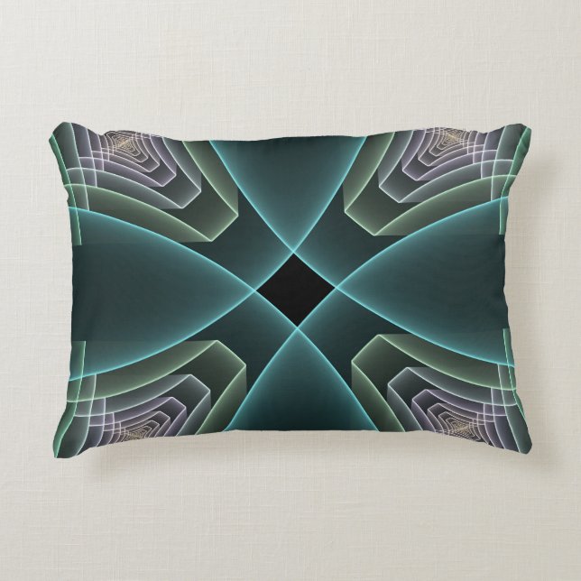 Almofada Decorativa Arte Gráfica Fractal Geométrica Azul Moderno (Frente)