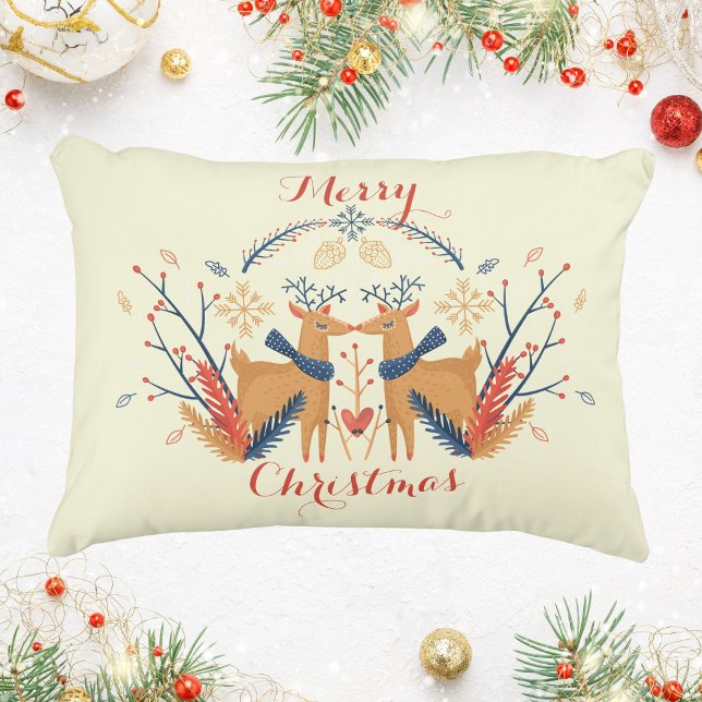 Almofada Decorativa Arte Nórdica de Natal Merry Nórdica (Scandinavian Folk Woodland Deer Cream Accent Pillow)