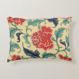 Almofada Decorativa Arte Nova Antiga Chinoiserie Floral Vermelho Chinê