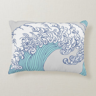 Almofada Decorativa Arte Oceânica Onda Surf Japonês