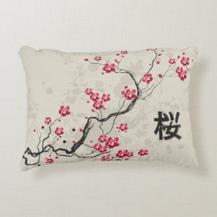 Almofada Decorativa Arte oriental da flor de cerejeira de Sakura do