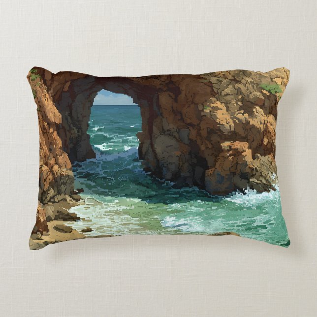 Almofada Decorativa Arte pixel caverna oceânica (Frente)