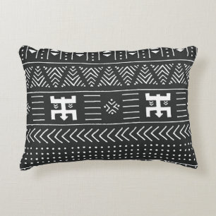 Almofada Decorativa Arte Tribal Africana: Preto Geométrico e Branco