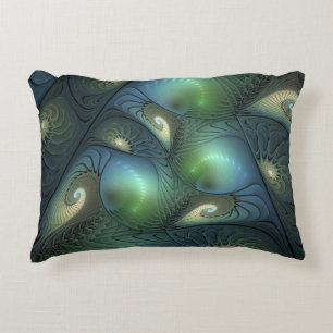 Almofada Decorativa Arte verde bege do Fractal de turquesa das
