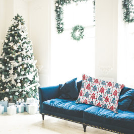 Almofada Decorativa Árvore de Natal Escandinava Vermelha Elegante