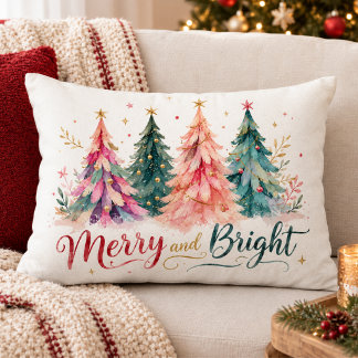 Almofada Decorativa Árvores de Natal Coloridas aquarela Alegre & Brilh