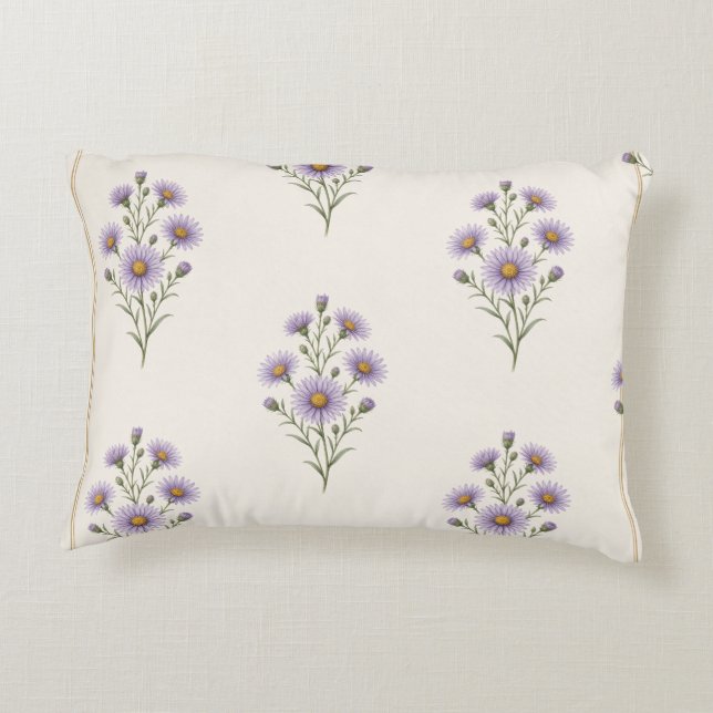 Almofada Decorativa Aster, Impressão da Flor de Nascimento de Setembro (Verso)