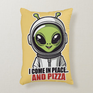 Almofada Decorativa Astronauta Alien Fofo "Venho em Paz e Pizza"