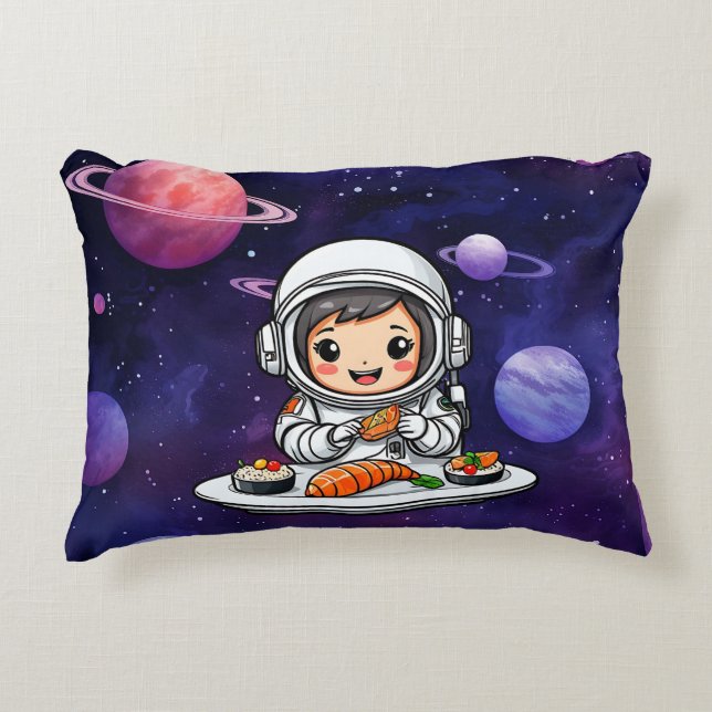 Almofada Decorativa Astronauta comendo Sushi (Frente)