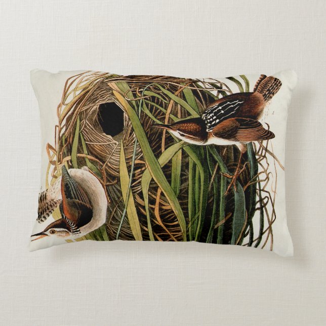 Almofada Decorativa Audubon Marsh Wren Bird Art (Verso)