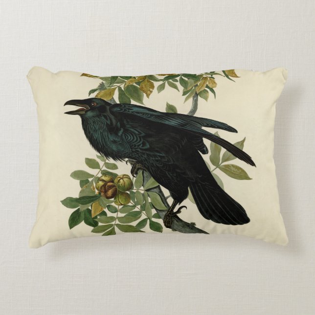 Almofada Decorativa Audubon Raven Bird Classic Trabalho de arte (Frente)