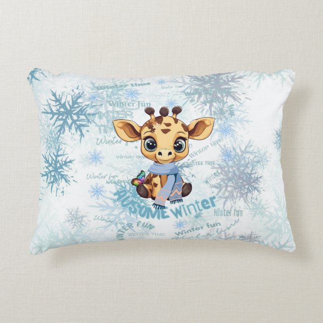 Almofada Decorativa Ausome Winter – One of a Kind Snowflake Giraffe  (Frente)
