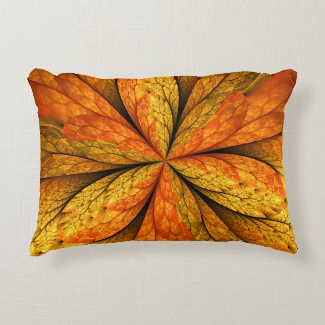 Almofada Decorativa Autumn Plant, Modern Abstrato Fractal Art Leaf (Frente)