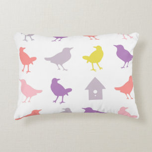 Almofada Decorativa Aves de Pastel, rosa e púrpura, com Aves