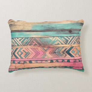Almofada Decorativa Aztec Tribal Azul-Sudoeste E Rosa