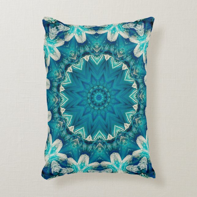 Almofada Decorativa Azul Aqua Mandala Rosette Retro Hippie (Frente(Vertical))