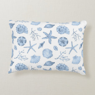 Almofada Decorativa Azul Conchas Aquarela