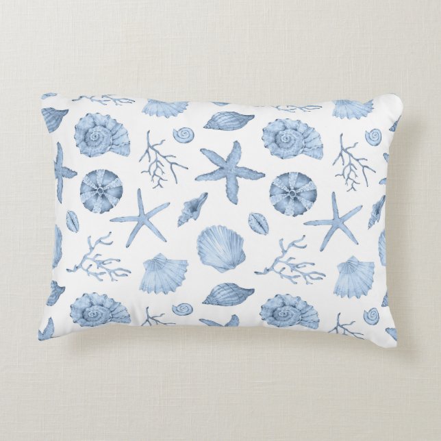Almofada Decorativa Azul Conchas Aquarela (Verso)