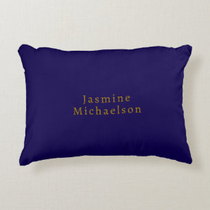 Almofada Decorativa Azul Escuro & Dourado Nome Próprio Minimalista Fof