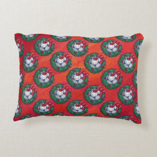 Almofada Decorativa Azul Festivo, Bola Branca de Futebol em Vermelho