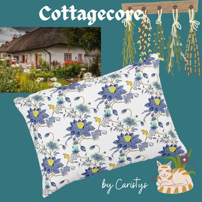 Almofada Decorativa Azul floral e amarelo (Criador carregado)