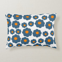 Almofada Decorativa Azul Whimsical e Retro Floral Laranja, Cheio