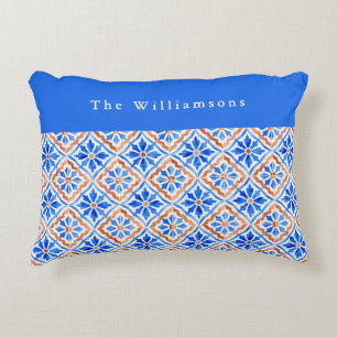 Almofada Decorativa Azulejo Azul Terracota Personalizado Telha Mediter